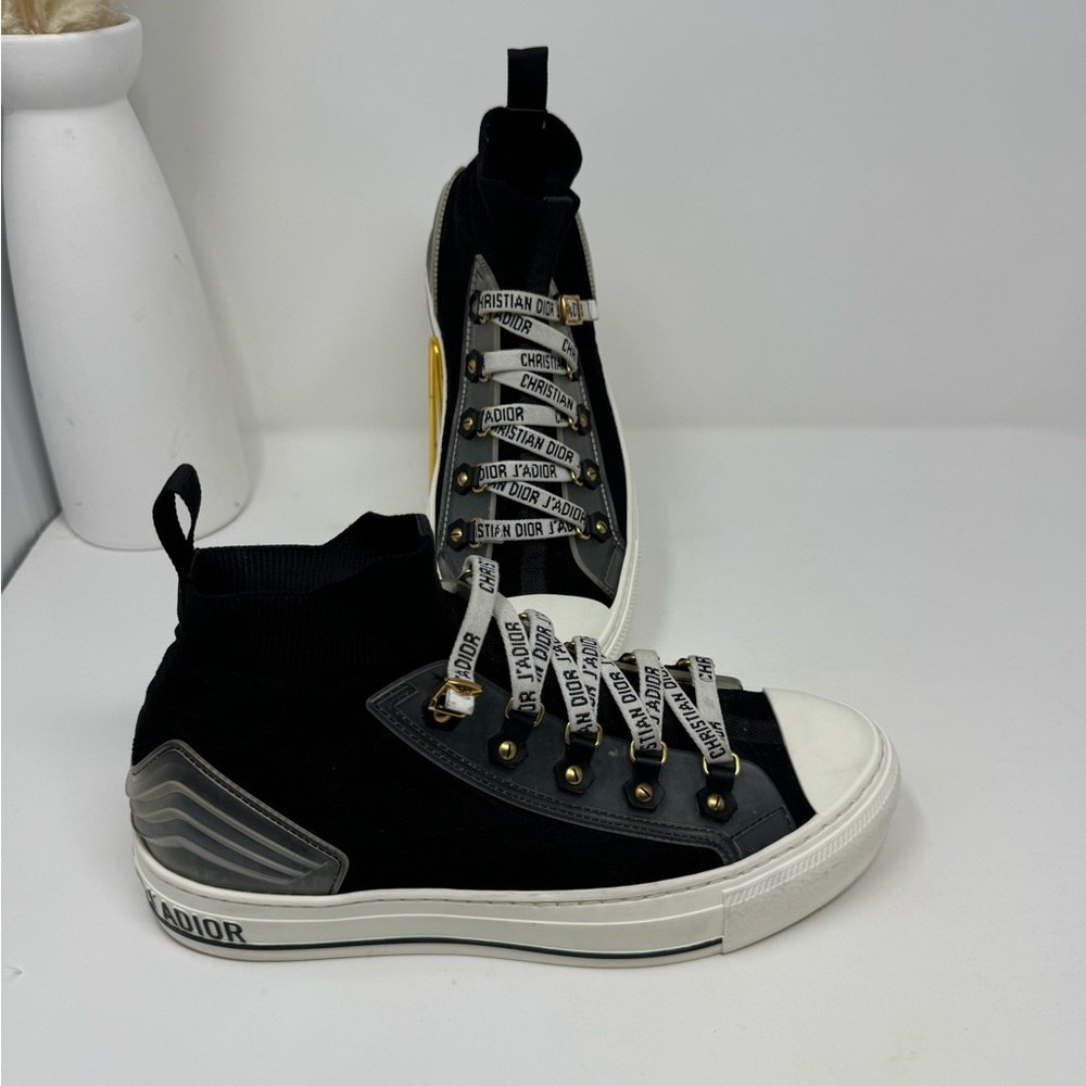 💯Authentic CHRISTIAN DIOR Knit Calfskin Womens Walk'N'Dior High Top Shoes 37.5 - Picture 4 of 9